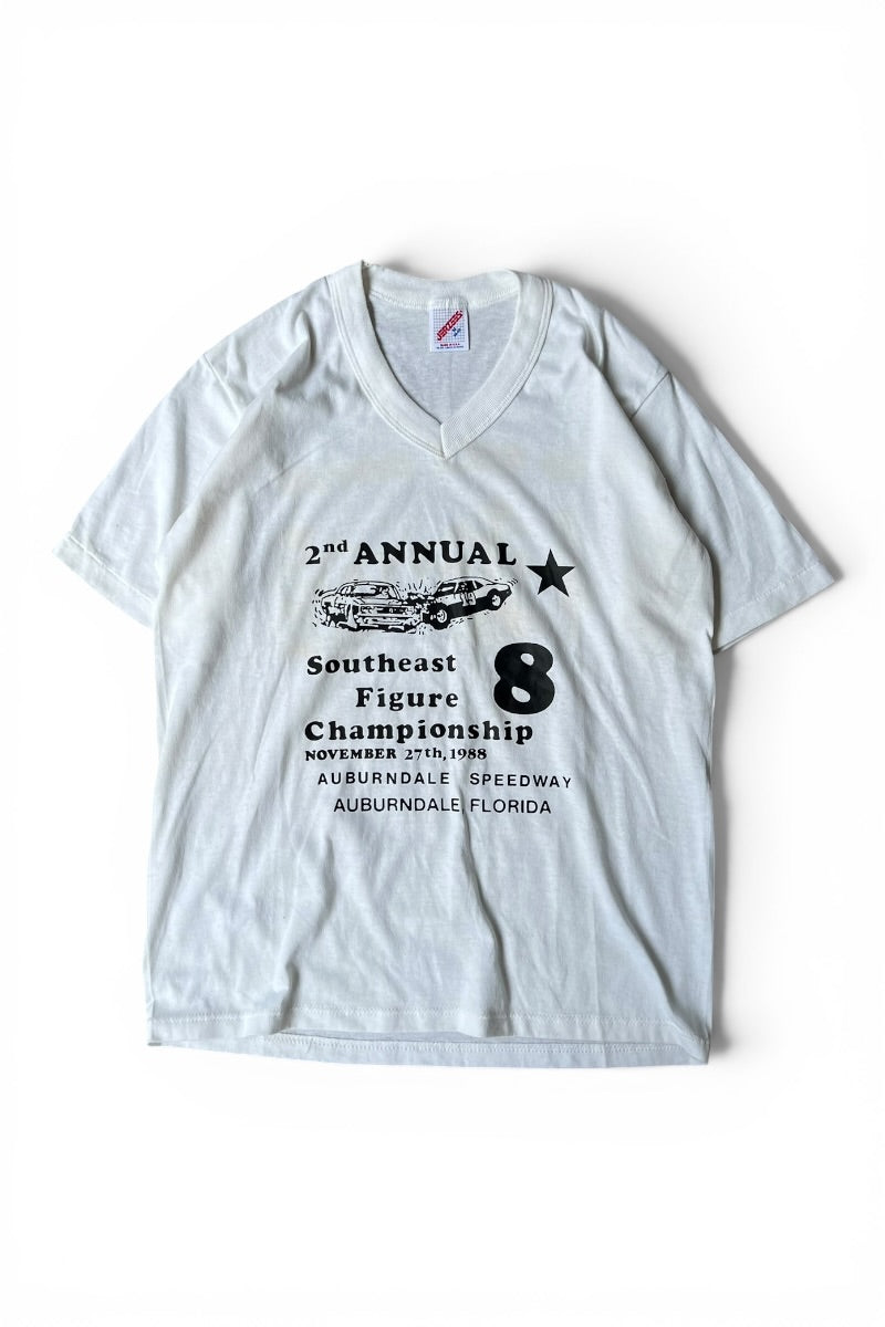 MADE IN USA 80'S SOUTHEAST FIGURE CHAMPIONSHIP V-NECK T-SHIRT / WHITE [SIZE: M USED]