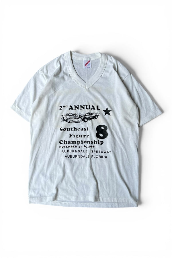 MADE IN USA 80'S SOUTHEAST FIGURE CHAMPIONSHIP V-NECK T-SHIRT / WHITE [SIZE: M USED]