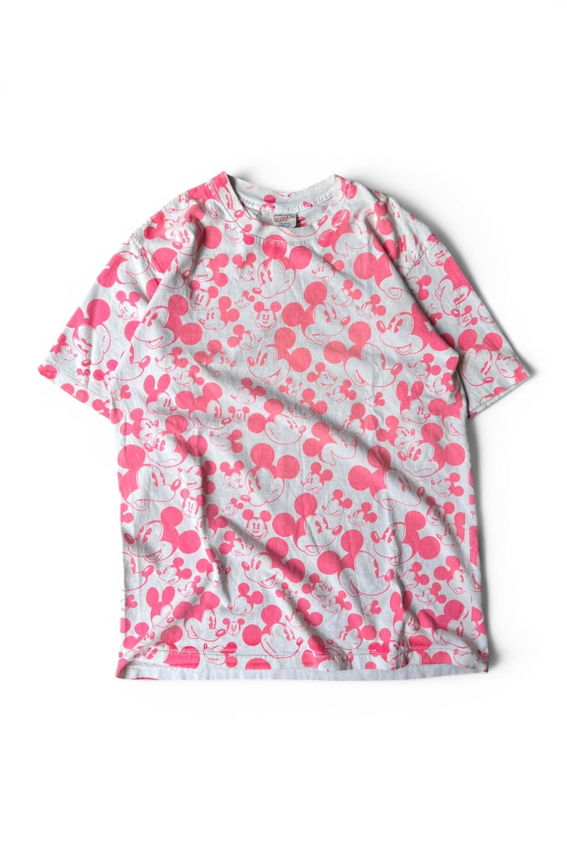MADE IN USA 80-90'S MICKEY ALL-PRINTED T-SHIRT / PATTERN [SIZE: L USED]