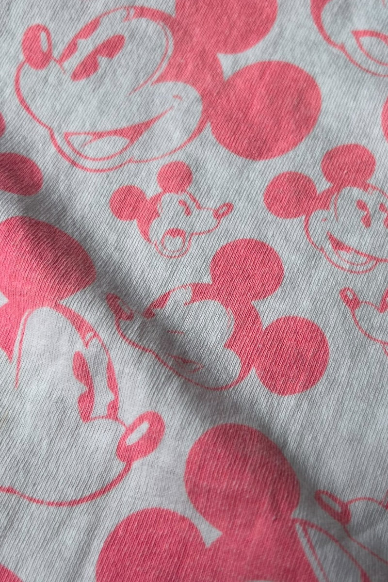 MADE IN USA 80-90'S MICKEY ALL-PRINTED T-SHIRT / PATTERN [SIZE: L USED]