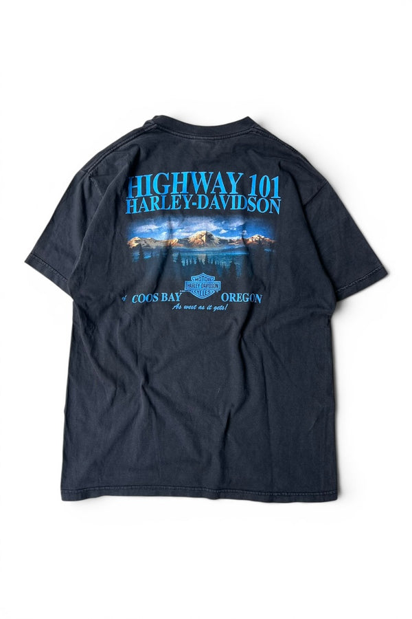 MADE IN USA Y2K 00'S FLAME HIGH WAY 101 T-SHIRT / BLACK [SIZE: L USED]