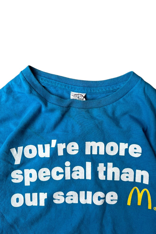 Y2K EARLY 00'S MCDONALD'S MESSAGE T-SHIRT / BLUE [SIZE: S USED]