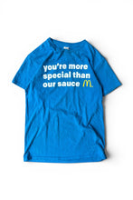 画像をギャラリービューアに読み込む, Y2K EARLY 00'S MCDONALD MESSAGE T-SHIRT / BLUE [SIZE: S USED]
