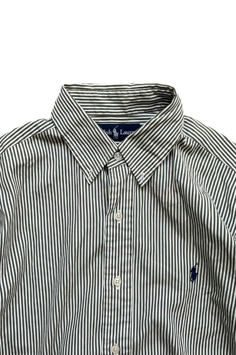 90'S CLASSIC FIT L/S BD STRIPE SHIRT / GREEN [SIZE: M USED]