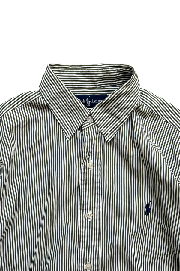 90'S CLASSIC FIT L/S BD STRIPE SHIRT / GREEN [SIZE: M USED]