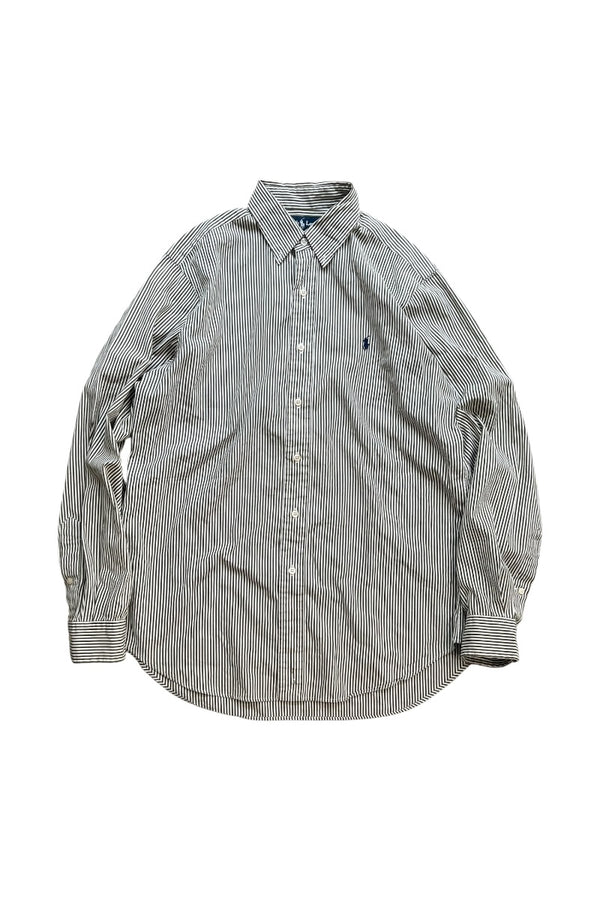 90'S CLASSIC FIT L/S BD STRIPE SHIRT / GREEN [SIZE: M USED]