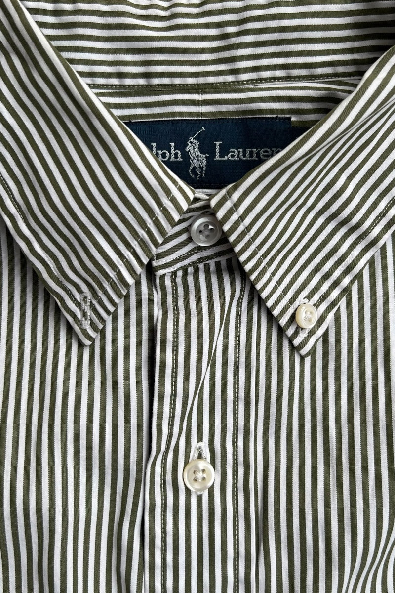 90'S CLASSIC FIT L/S BD STRIPE SHIRT / GREEN [SIZE: M USED]