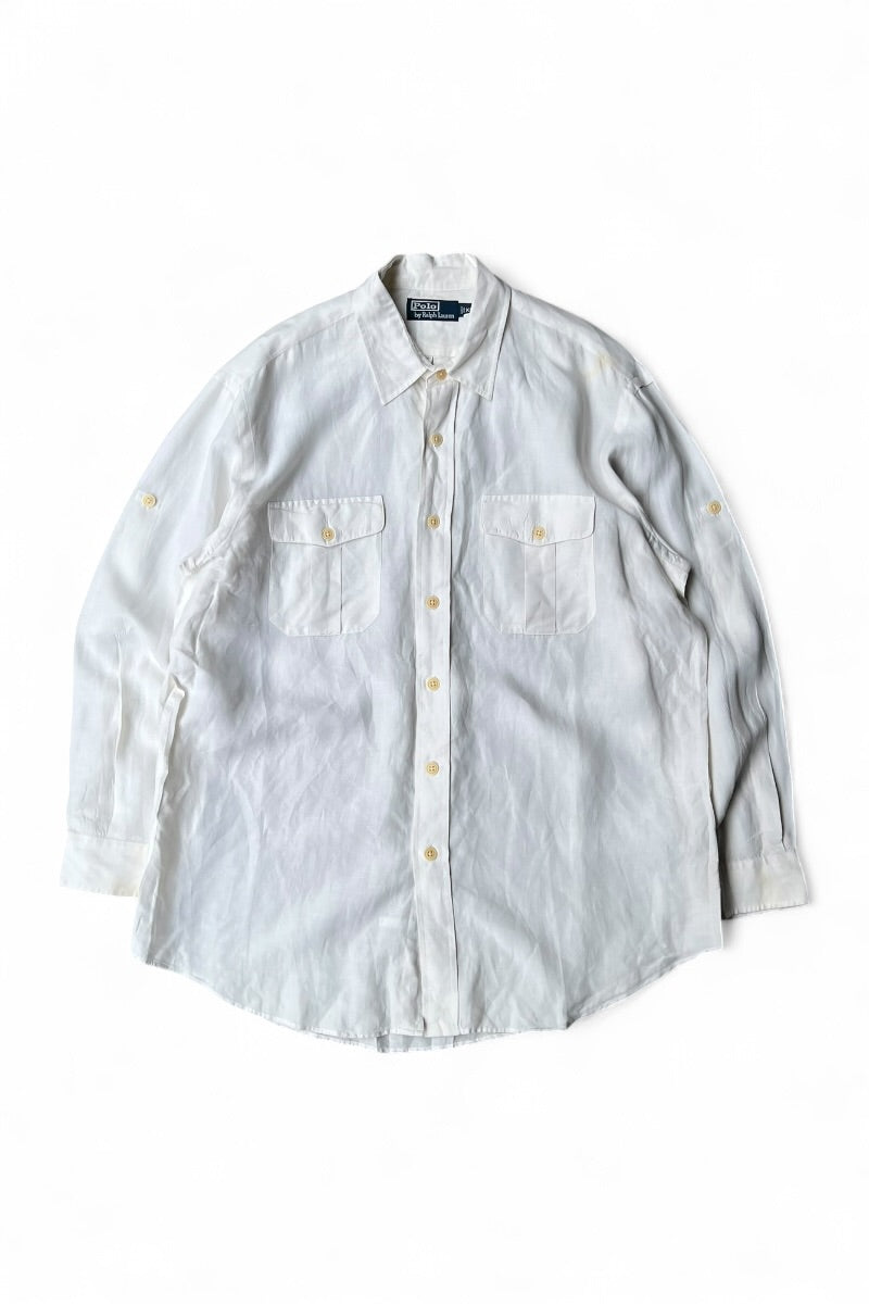 L/S LINEN SILK WORK SHIRT / WHITE [SIZE: XL USED]