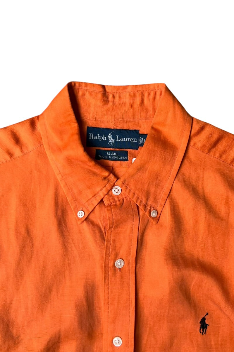 90'S LINEN SILK L/S BLAKE SHIRT / ORANGE [SIZE: L USED]