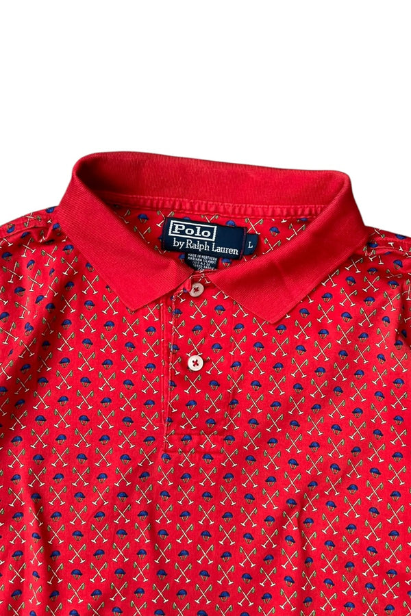 90'S S/S PATTERN POLO SHIRT / RED [SIZE: L USED]