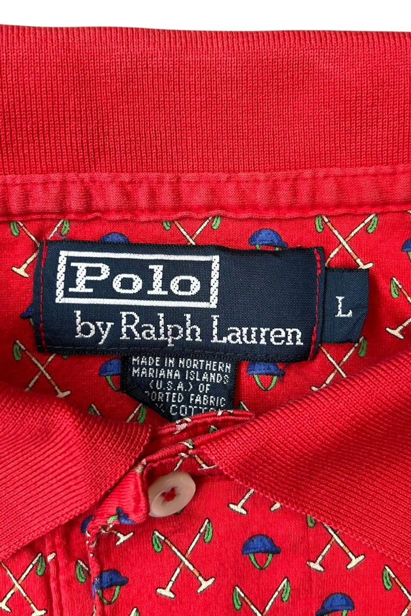 90'S S/S PATTERN POLO SHIRT / RED [SIZE: L USED]