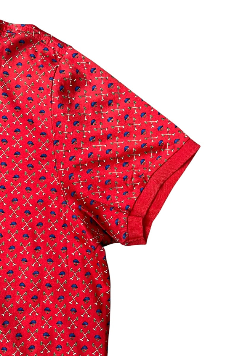 90'S S/S PATTERN POLO SHIRT / RED [SIZE: L USED]