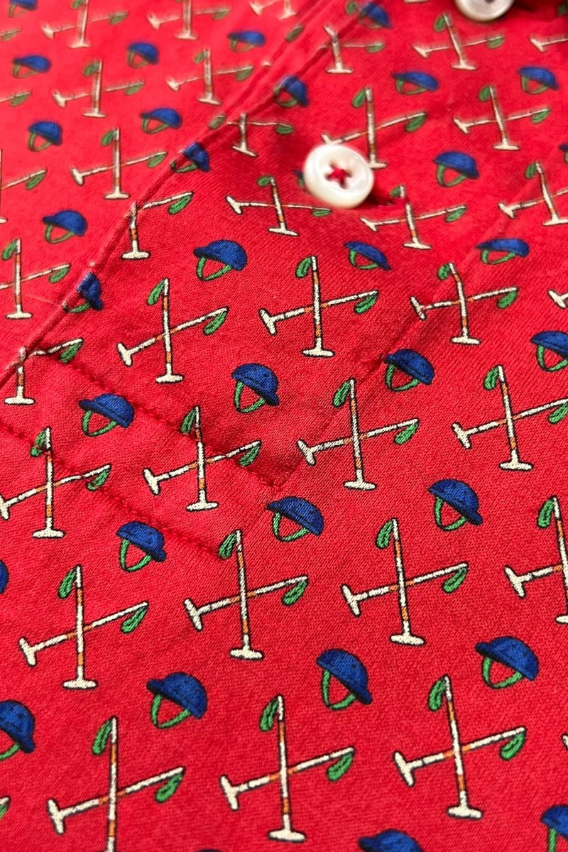 90'S S/S PATTERN POLO SHIRT / RED [SIZE: L USED]