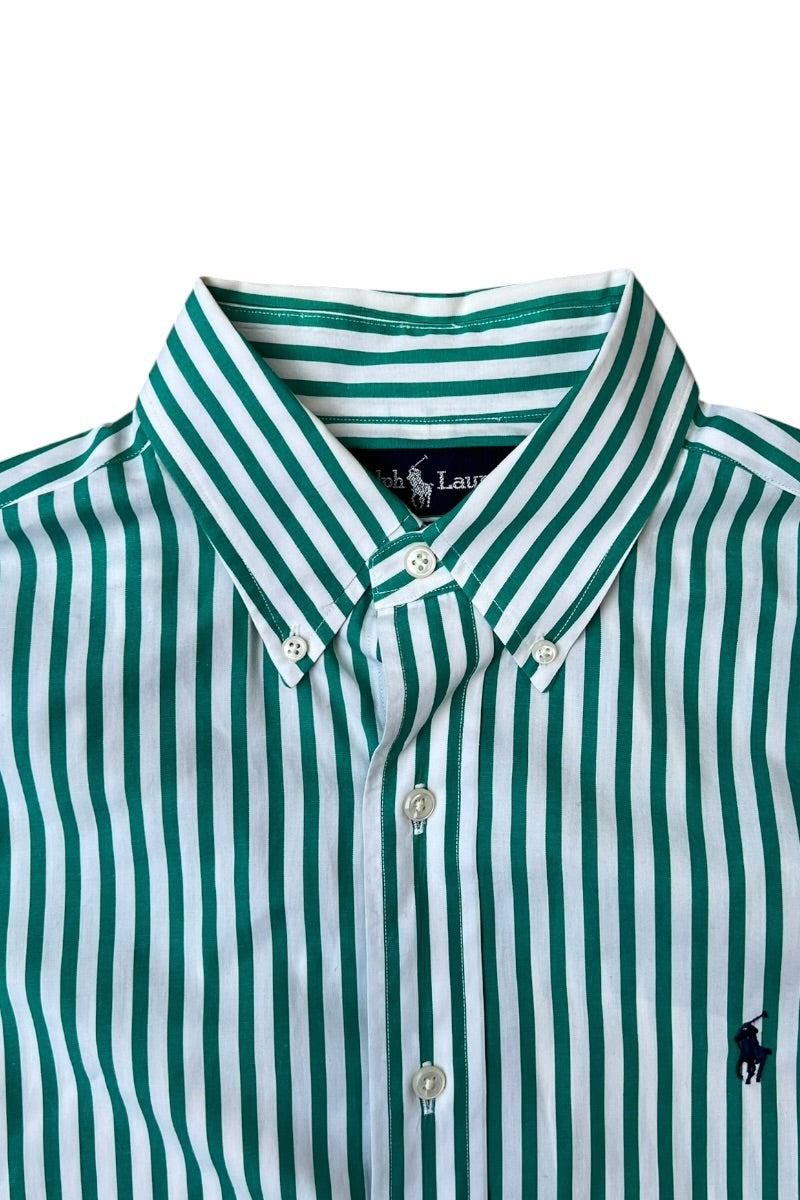 90'S YARMOUTH L/S STRIPE SHIRT / GREEN [SIZE: L USED]