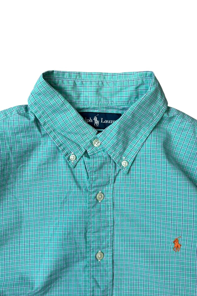90'S CUSTOM FIT L/S CHECK SHIRT / GREEN [SIZE: L USED]