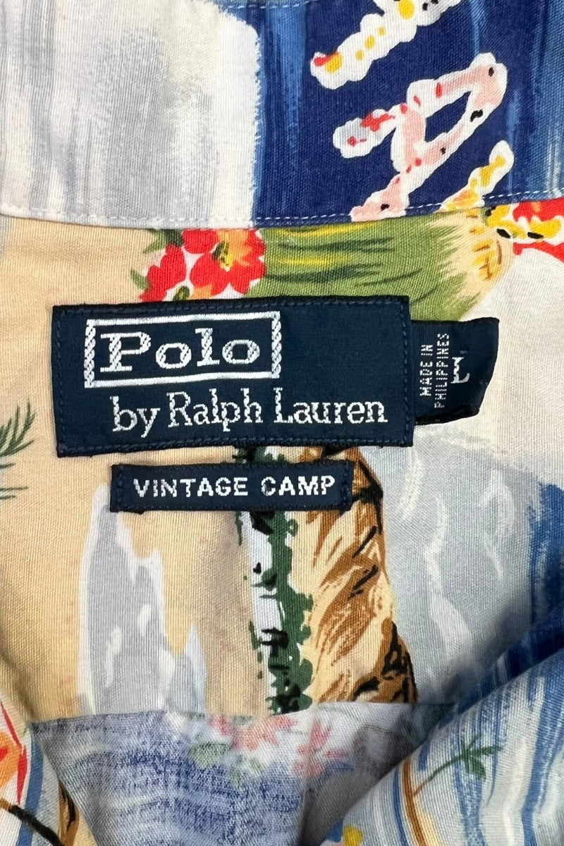 90'S S/S VINTAGE CAMP HAWAIIAN SHIRT / BLUE [SIZE: L USED]