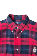 画像をギャラリービューアに読み込む, 90'S BLAKE L/S POLO BEAR CHECK SHIRT / RED [SIZE: L USED]
