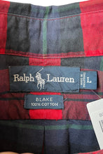 画像をギャラリービューアに読み込む, 90'S BLAKE L/S POLO BEAR CHECK SHIRT / RED [SIZE: L USED]
