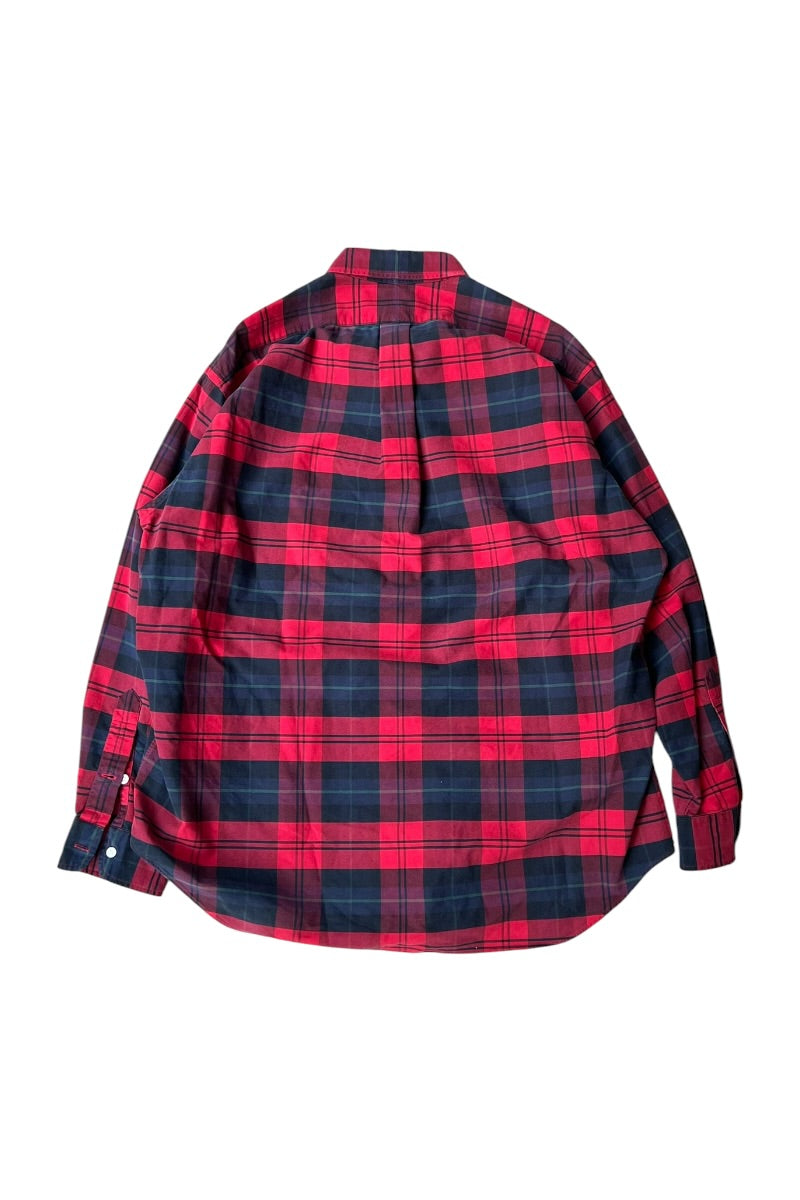 90'S BLAKE L/S POLO BEAR CHECK SHIRT / RED [SIZE: L USED]