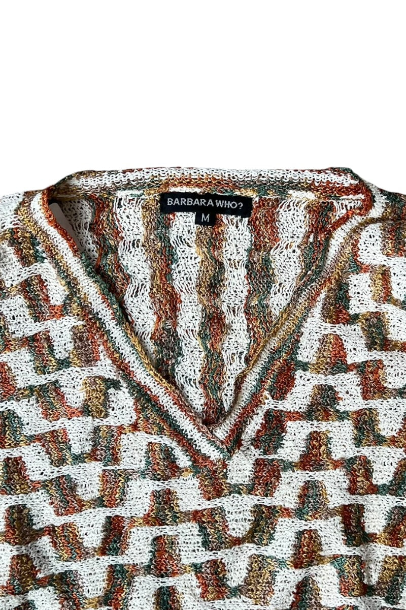 MADE IN USA Y2K EARLY 00'S V-NECK KNIT SWEATER / PATTERN [SIZE: M USED]