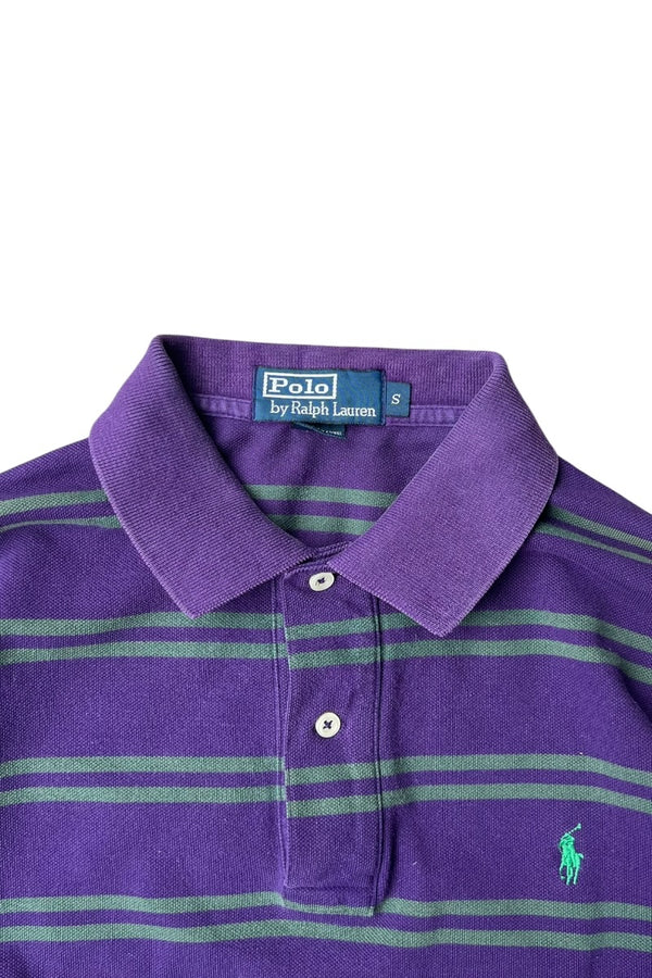 90'S S/S BORDER POLO SHIRT / PURPLE [SIZE: S USED]