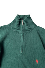 画像をギャラリービューアに読み込む, 90'S HALF-ZIP COTTON KNIT SWEATER / GREEN [SIZE: S USED]
