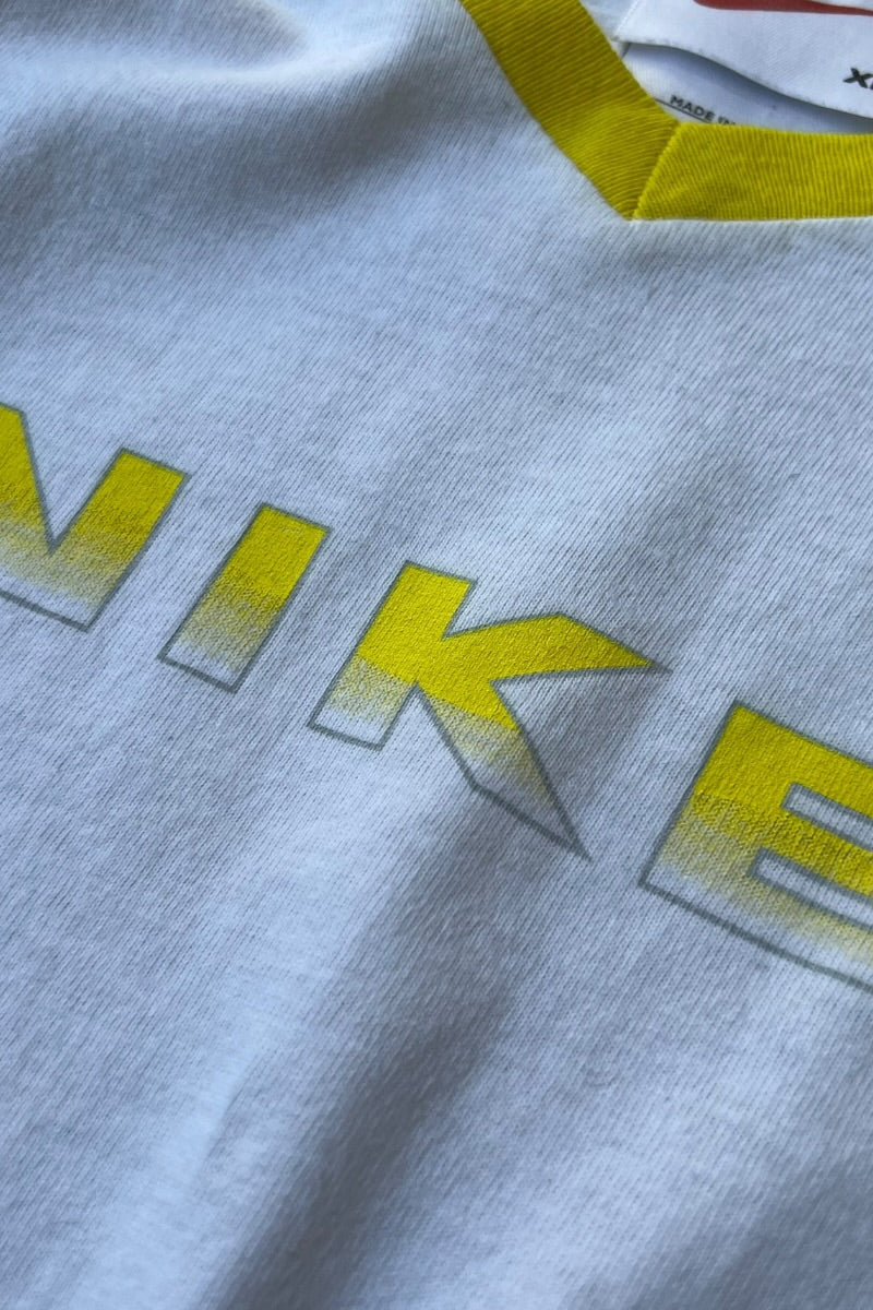 MADE IN USA 90년대 V넥 링거 티셔츠 / 화이트 [SIZE: XL USED]