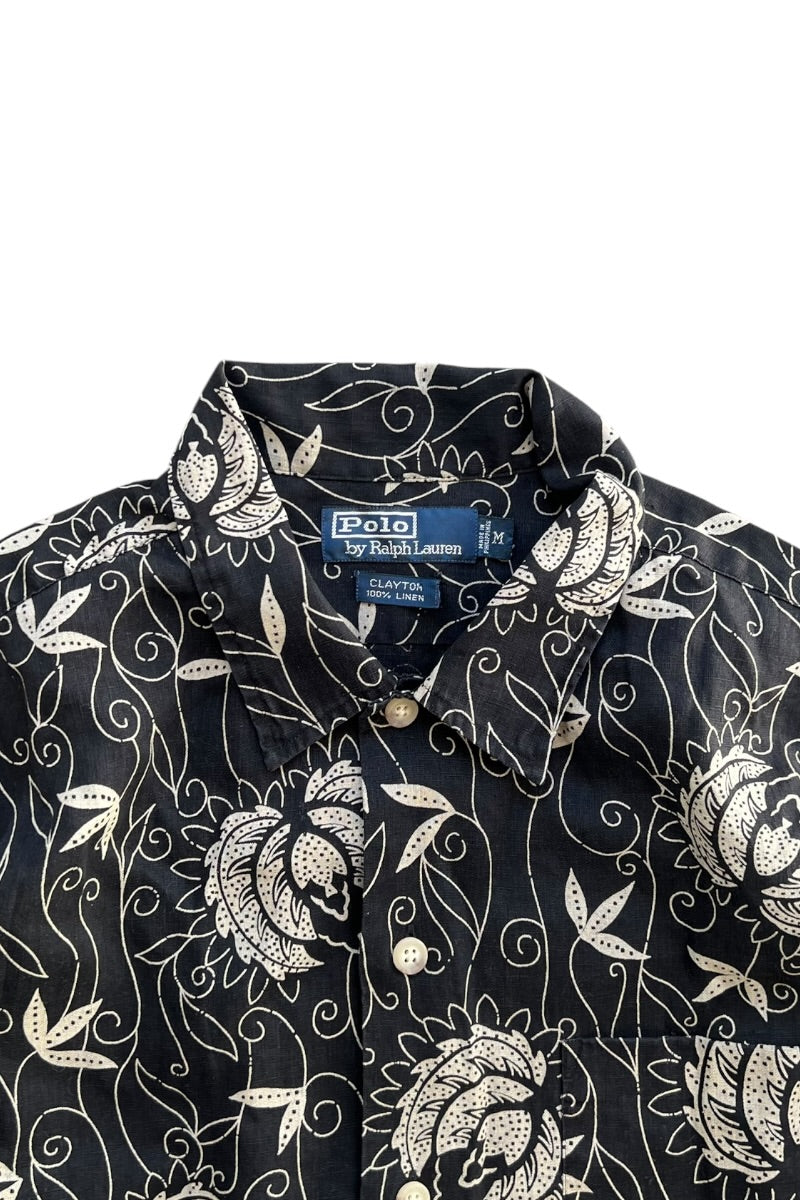90년대 CLAYTON S/S CARNIVORUS PLANTS PATTERN LINEN SHIRT / 블랙 [사이즈: M USED]