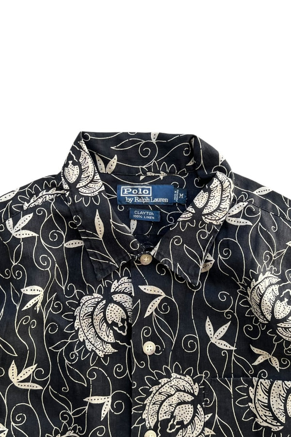 90년대 CLAYTON S/S CARNIVORUS PLANTS PATTERN LINEN SHIRT / 블랙 [사이즈: M USED]