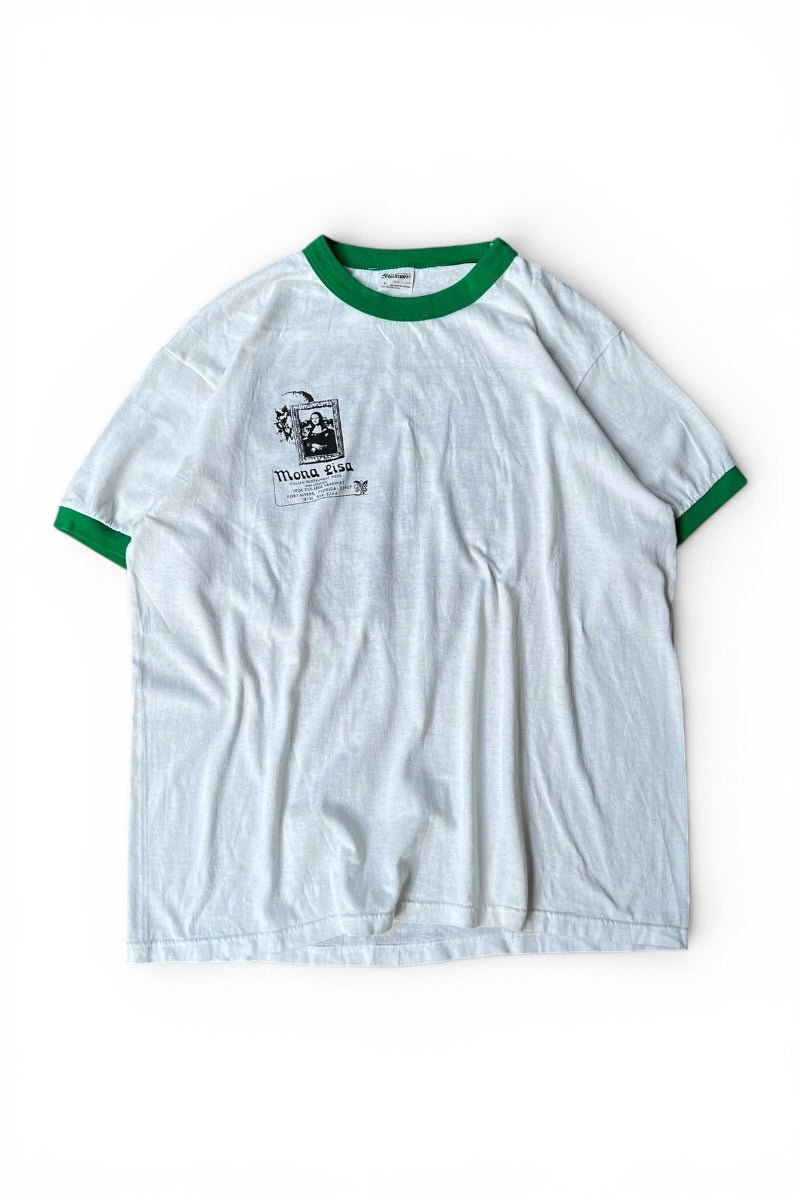 MADE IN USA 80년대 모나리자 아트 링거 티셔츠 / 화이트 [SIZE: XL USED]