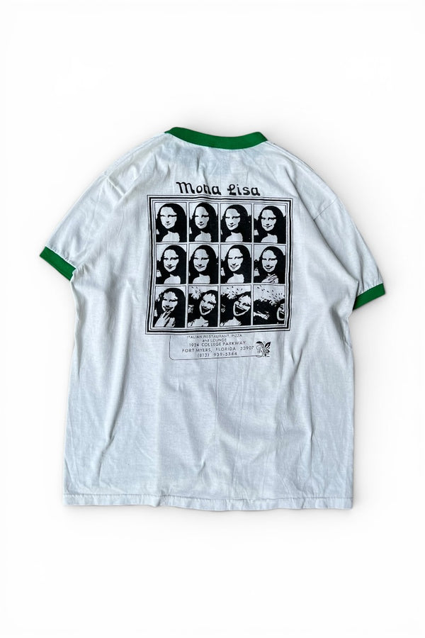 MADE IN USA 80년대 모나리자 아트 링거 티셔츠 / 화이트 [SIZE: XL USED]