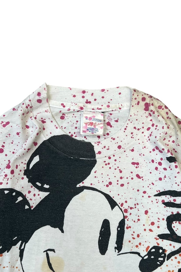 MADE IN USA 90년대 미키 올오버 페인팅 티셔츠 / 화이트 [사이즈: M USED]