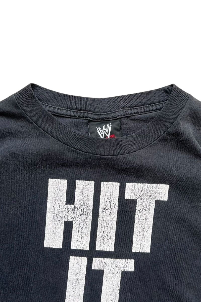 MADE IN USA 02'S HIT IT STRONG HIT IT FAST MESSAGE T-SHIRT / BLACK [사이즈: M USED]