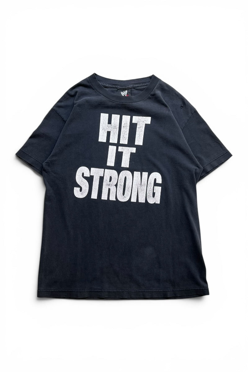 MADE IN USA 02'S HIT IT STRONG HIT IT FAST MESSAGE T-SHIRT / BLACK [사이즈: M USED]