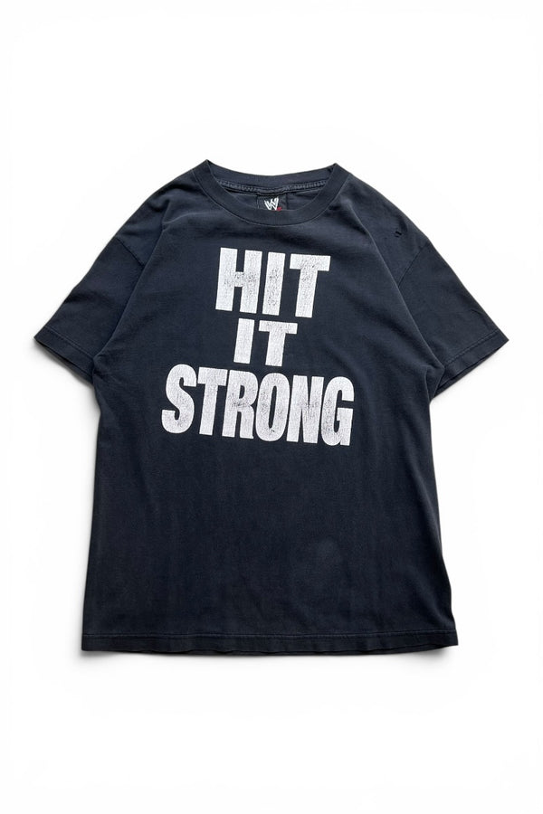 MADE IN USA 02'S HIT IT STRONG HIT IT FAST MESSAGE T-SHIRT / BLACK [사이즈: M USED]