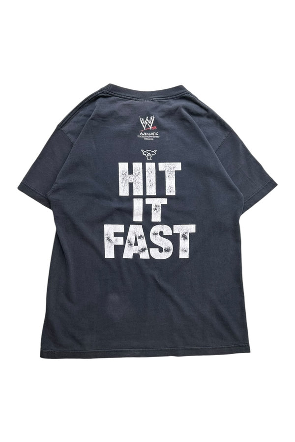 MADE IN USA 02'S HIT IT STRONG HIT IT FAST MESSAGE T-SHIRT / BLACK [사이즈: M USED]