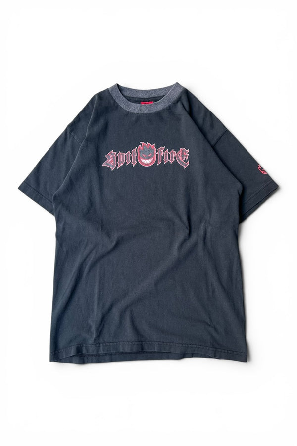 MADE IN USA 90'S LOGO RINGER T-SHIRT / BLACK [SIZE: M USED]
