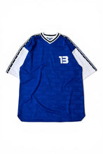 画像をギャラリービューアに読み込む, 90'S SLEEVE LOGO V-NECK T-SHIRT / BLUE [SIZE: L USED]
