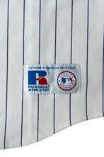 画像をギャラリービューアに読み込む, MADE IN USA 90'S NY YANKEES BASEBALL SHIRT / STRIPE [SIZE: XL USED]
