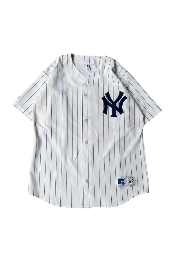 MADE IN USA 90년대 NY YANKEES 베이스볼 셔츠 / 스트라이프 [사이즈: XL USED]