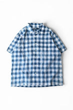 画像をギャラリービューアに読み込む, 90'S S/S OPEN COLLAR CHECK SHIRT / NAVY [SIZE: XL USED]
