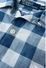 画像をギャラリービューアに読み込む, 90'S S/S OPEN COLLAR CHECK SHIRT / NAVY [SIZE: XL USED]
