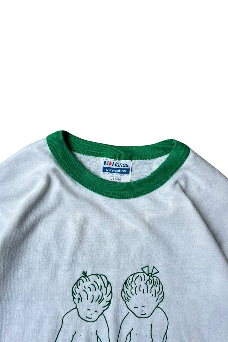 MADE IN USA 90'S BILL WOODS ADVERTISING RINGER T-SHIRT / WHITE [SIZE: L USED]