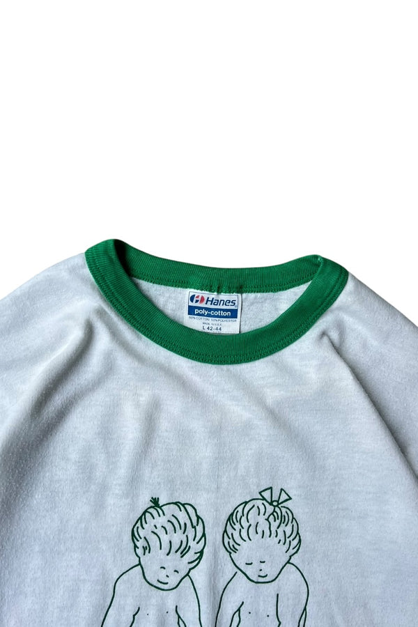 MADE IN USA 90'S BILL WOODS ADVERTISING RINGER T-SHIRT / WHITE [SIZE: L USED]