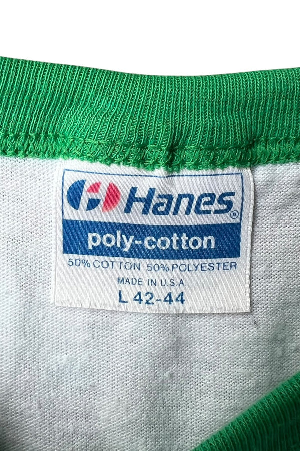 MADE IN USA 90'S BILL WOODS ADVERTISING RINGER T-SHIRT / WHITE [SIZE: L USED]
