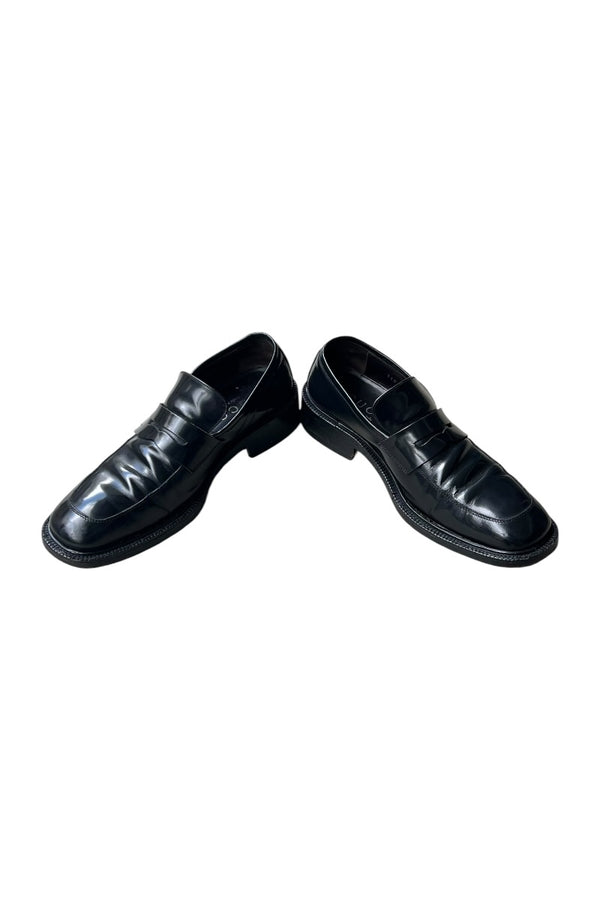 MADE IN ITALY SQUARE LEATHER LOAFERS / BLACK [SIZE: US7.5 (26cm相当) USED]