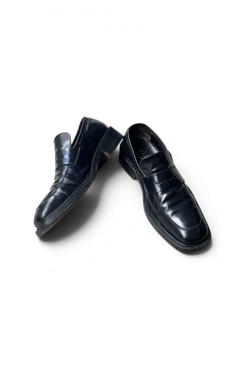 MADE IN ITALY SQUARE LEATHER LOAFERS / BLACK [SIZE: US7.5 (26cm相当) USED]