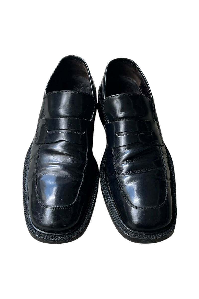 MADE IN ITALY SQUARE LEATHER LOAFERS / BLACK [SIZE: US7.5 (26cm相当) USED]