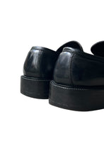 画像をギャラリービューアに読み込む, MADE IN ITALY SQUARE LEATHER LOAFERS / BLACK [SIZE: US7.5 (26cm相当) USED]
