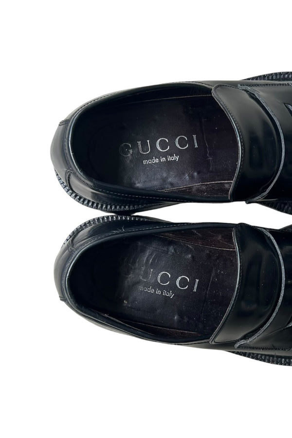 MADE IN ITALY SQUARE LEATHER LOAFERS / BLACK [SIZE: US7.5 (26cm相当) USED]